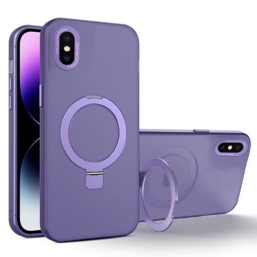 iPhone XS Max MagSafe Metal Holder Frosted Translucent Phone Case - Dark Purple - 1