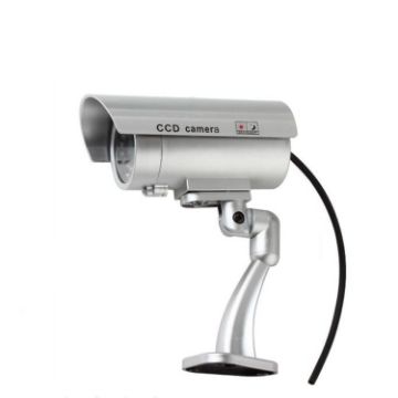 Waterproof Dummy CCTV Camera w/ LED - Silver - 1