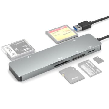 Picture of Rocketek CR308 USB3.0 Multi-function Card Reader CF / CFast / SD / MS / TF Card 5 in 1 (Silver Grey)