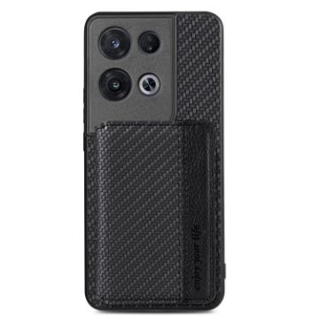 OPPO Reno 8 Pro Carbon Fiber Magnetic Card Bag Phone Case - Black - 1
