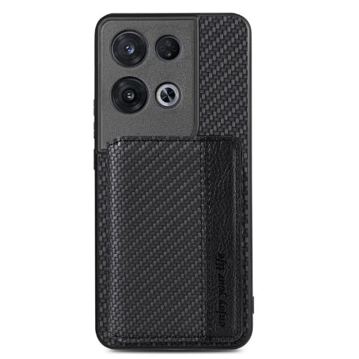 OPPO Reno 8 Pro Carbon Fiber Magnetic Card Bag Phone Case - Black - 1