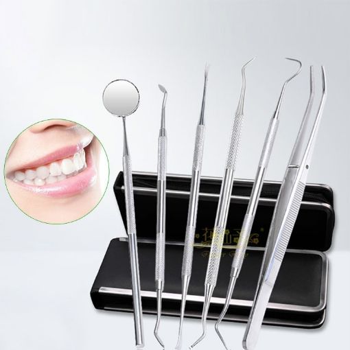 6 in 1 Dental Tool Set - Stainless Steel Probe, Dentist Tools, Tweezers - 1