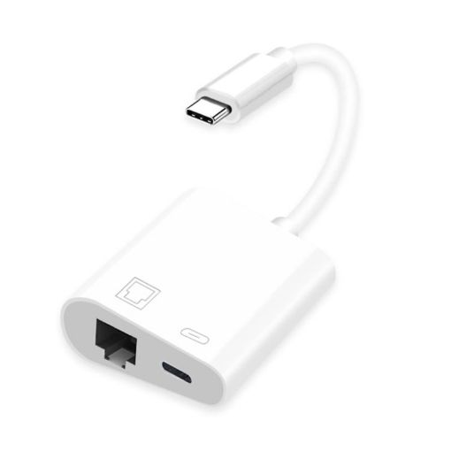 NK-1035 TC USB-C Male to Ethernet + Power Female Adapter - 1
