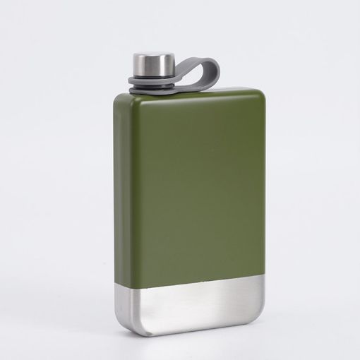 9oz Stainless Steel Hip Flask - Military Green - 1
