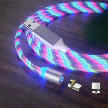 Picture of 2 in 1 USB to Type-C / USB-C + Micro USB Magnetic Absorption Colorful Streamer Charging Cable, Length: 1m (Colorful Light)