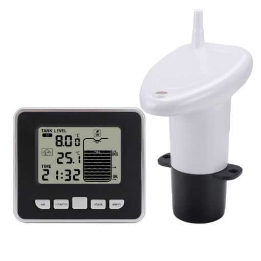 Multifunctional Ultrasonic Water Tank Level Gauge - Indoor Thermometer & Clock - 1