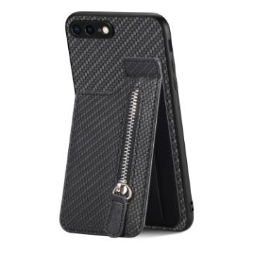 iPhone SE 2022/2020/7/8 Carbon Fiber Vertical Flip Zipper Phone Case - 1