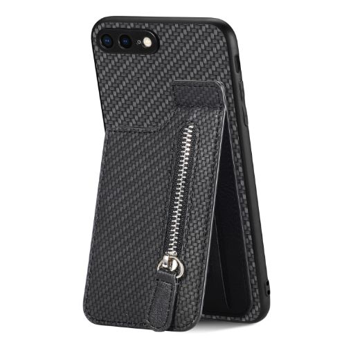 iPhone SE 2022/2020/7/8 Carbon Fiber Vertical Flip Zipper Phone Case - 1