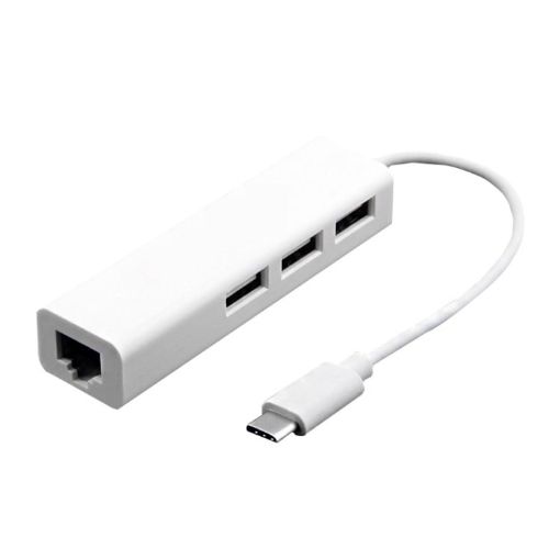 13cm USB-C 3.1 Ethernet Adapter with 3-port USB Hub for MacBook 12 inch - White - 1