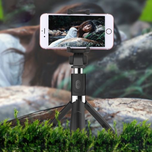 Foldable Bluetooth Selfie Stick Tripod for iPhone/Android - Black - 1