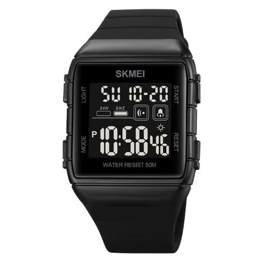 SKMEI 1960 Waterproof Electronic Watch - Black Silicone Strap - 1