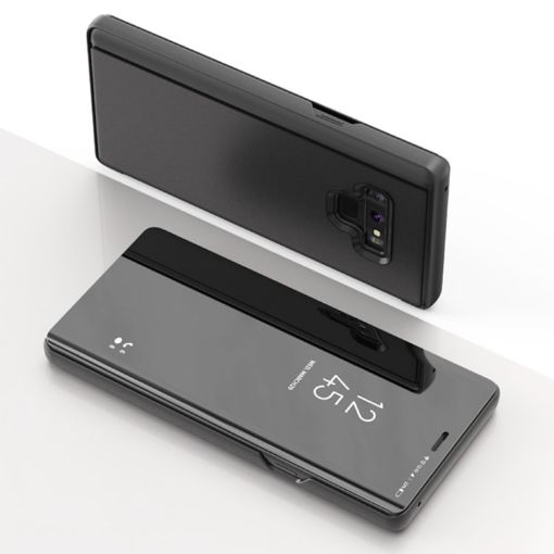 Galaxy Note 9 Mirror Clear View PU Leather Case - Black - 1