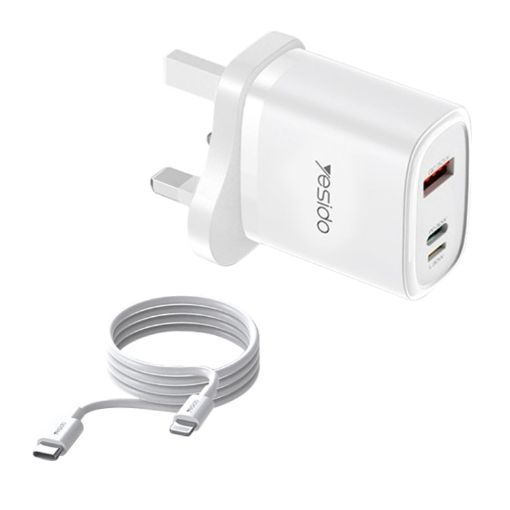 Yesido YC51 30W USB-C/Type-C + USB Travel Charger + Cable, UK Plug - 1