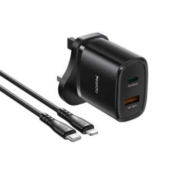 Yesido YC46 PD20W USB-C/Type-C + USB Travel Charger with 1m Type-C to 8 Pin Cable - 1