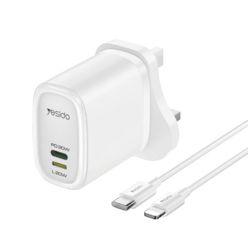 Yesido YC43 PD 20W USB-C/Type-C + 8 Pin Travel Charger with Cable - 1