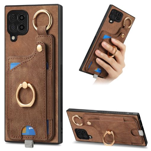 Samsung Galaxy M62/F62 Retro Skin-feel Ring Card Bag Phone Case (Brown) - 1