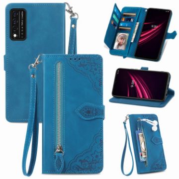Blue Embossed Flower Leather Phone Case for T-Mobile REVVL V+ 5G - 1