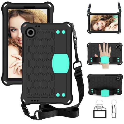 Alcatel Joy Tab2 2020 / 3T 8.0 Tablet Case with Strap - Black+Aqua - 1