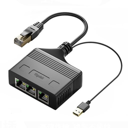 Male RJ45 3 in 1 Gigabit Network Splitter Cable Ethernet Coupler - 1