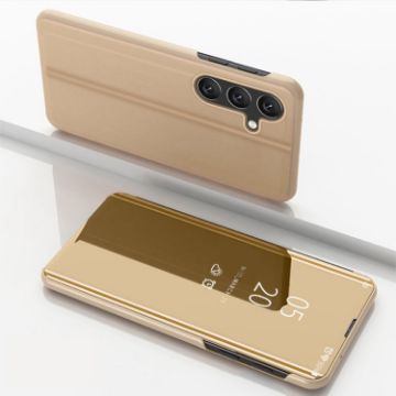 Samsung Galaxy A15 Gold Mirror Leather Phone Case with Holder - 1