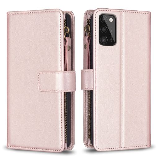 Samsung Galaxy A41 Zipper Wallet Leather Flip Phone Case - Rose Gold - 1