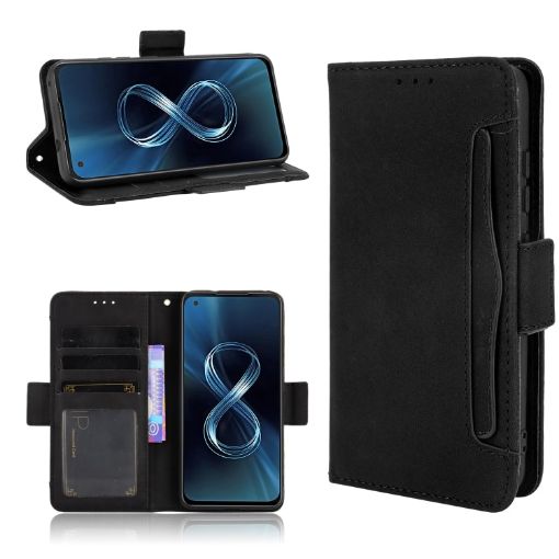 Black Leather Case for Asus Zenfone 8 ZS590KS - Card Slots & Photo Frame - 1