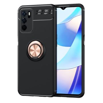 OPPO A16 Metal Ring Holder 360 Degree Rotating TPU Case - Black+Rose Gold - 1