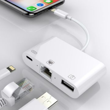 NK-107 3 in 1 Ethernet + USB + 8 Pin Charging Female Ports Cable - 1