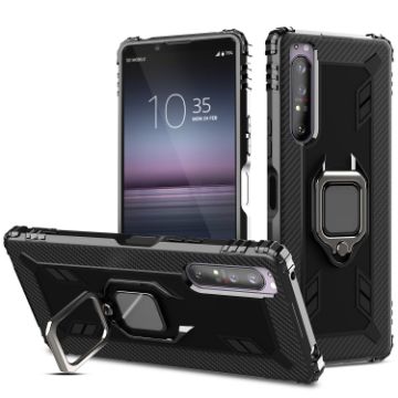 Sony Xperia 1 II Carbon Fiber Protective Case with 360 Degree Rotating Ring Holder - 1