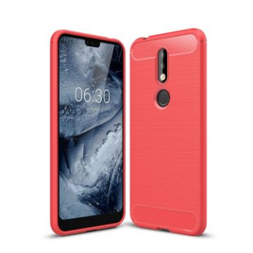 Carbon Fiber Soft TPU Case for Nokia 7.1 - Red - 1