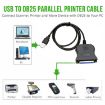 USB 2.0 to DB25 Female Print Converter Cable - Black - 3