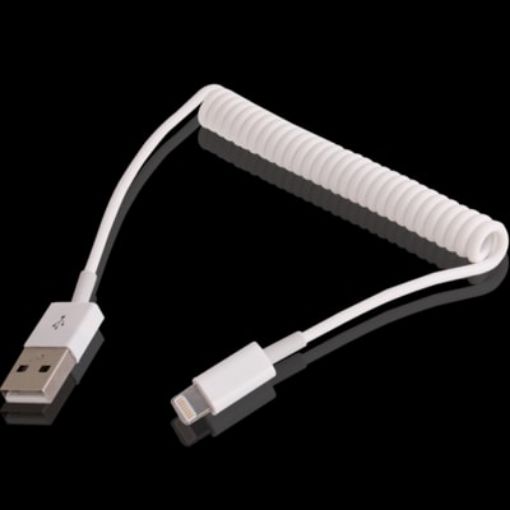 White Coiled USB Sync Data/Charging Cable for iPhone/iPad - 1