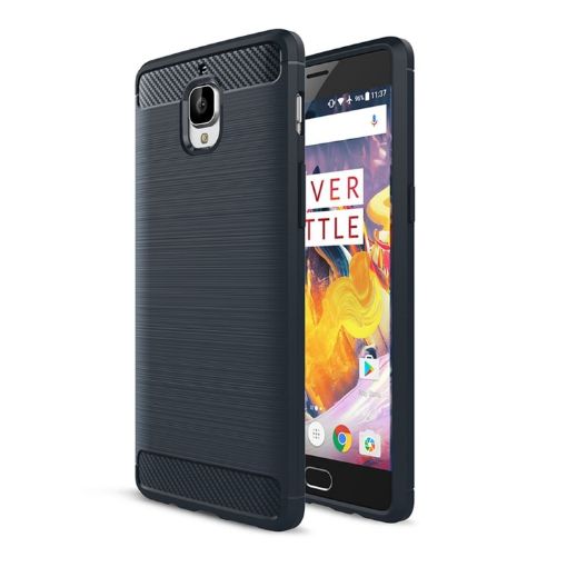 OnePlus 3T Carbon Fiber TPU Rugged Armor Case - Dark Blue - 1