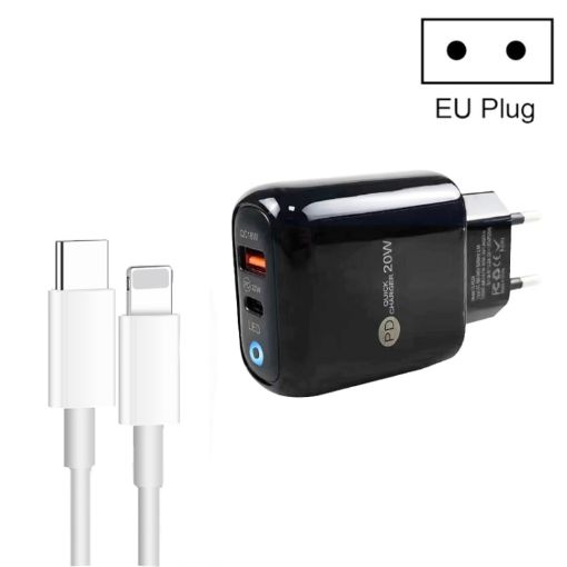 PD04 Type-C + USB Mobile Phone Charger with Type-C to 8 Pin Cable - 1