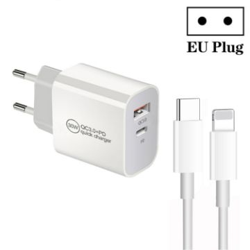 PD30W USB-C/Type-C + QC3.0 USB Dual Port Charger with 1m Type-C to 8 Pin Data Cable - 1