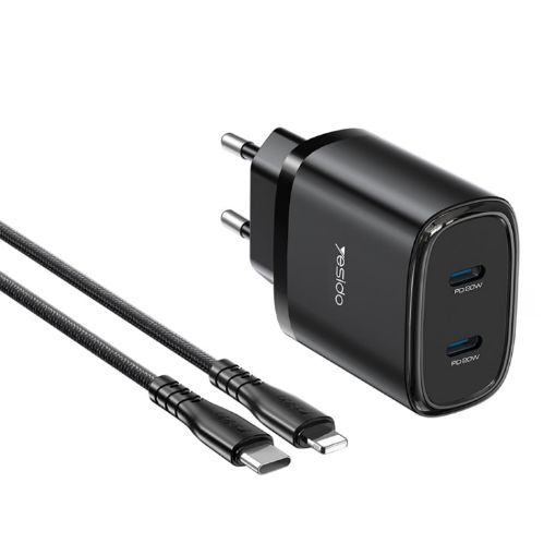 Yesido YC54 Dual USB-C/Type-C Travel Charger with 1m Cable EU Plug - 1