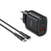 Yesido YC47 USB-C/Type-C + USB Travel Charger with 1m Cable - 1