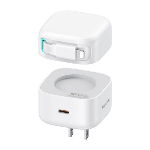 USAMS PD35W Dual Port GaN Fast Charger, US Plug (White) - 1