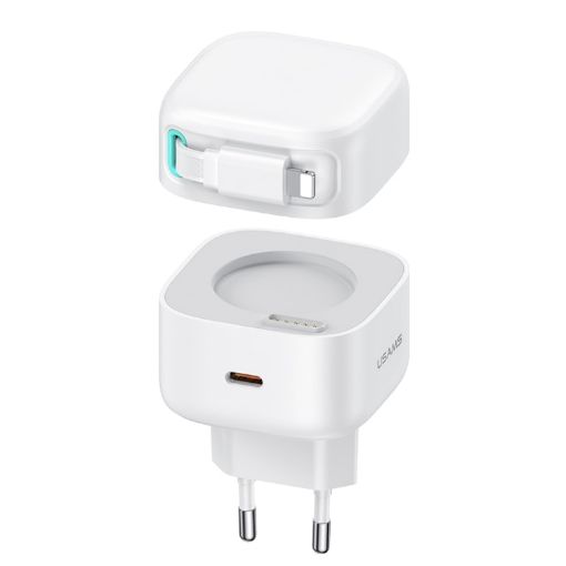 USAMS PD35W Dual Port GaN Fast Charger, EU Plug - White - 1