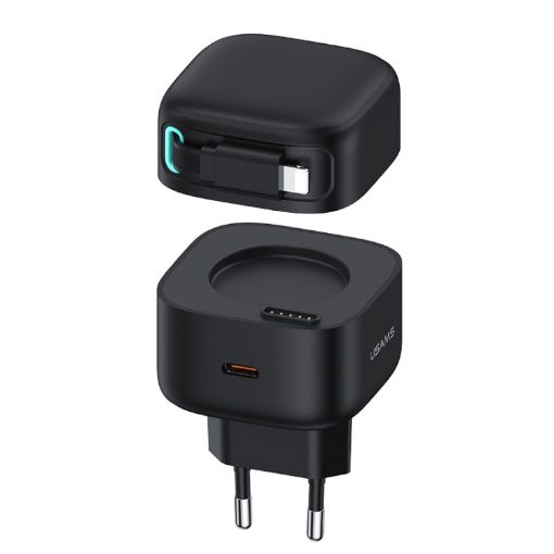 USAMS PD35W Dual Port GaN Fast Charger, EU Plug - Black - 1