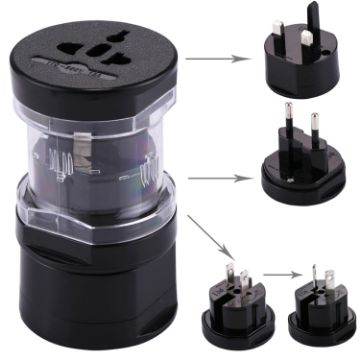 Universal Travel Adaptor - EU AU UK US Plug (Black) - 1