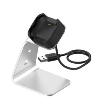 Aluminum Charger Holder for Fitbit Versa - Fast Charging (Silver) - 1