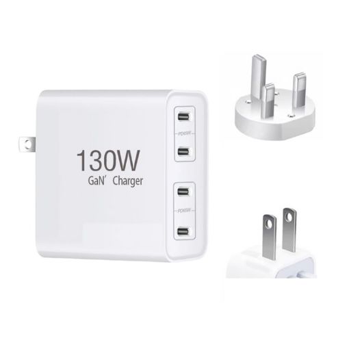 GaN130W 4-Port USB-C PD65W/PD30W Charger - UK/US Plug - 1