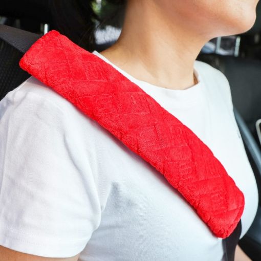 Car Plush Seat Belt Shoulder Pad Cover - Red (1 Pair) - 1