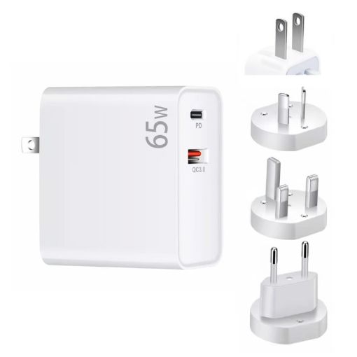 65W USB-C Laptop Charging Adapter - AU/US/EU/UK Plug (White) - 1