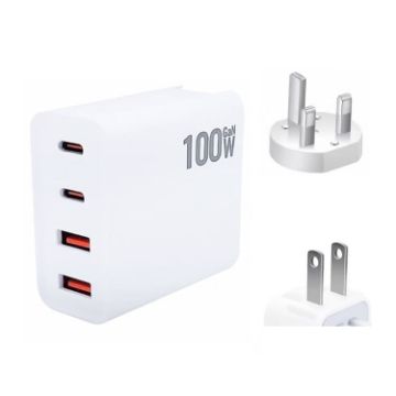 GaN 100W Dual USB + Dual USB-C Charger for Apple MacBook - US/UK Plug - 1