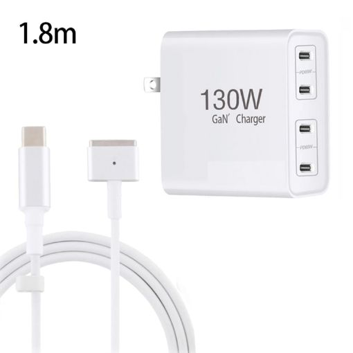 GaN 130W 4-Port USB-C PD65W/PD30W Charger with Type-C to MagSafe 2 Cable - 1