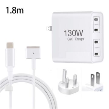 GaN 130W 4-Port USB-C PD65W/PD30W Charger with Type-C to MagSafe 2 Cable - 1
