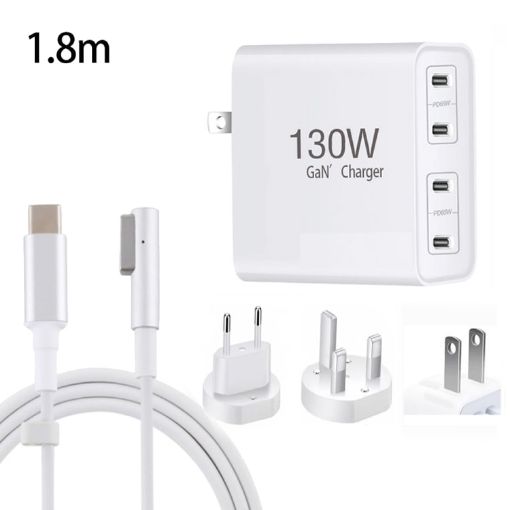 GaN 130W 4-Port USB-C PD65W/PD30W Charger with Type-C to MagSafe Cable - 1