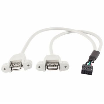 9 Pin Internal Header to 2x USB 2.0 AF Mount Pannel Cable - 30cm Length - 1
